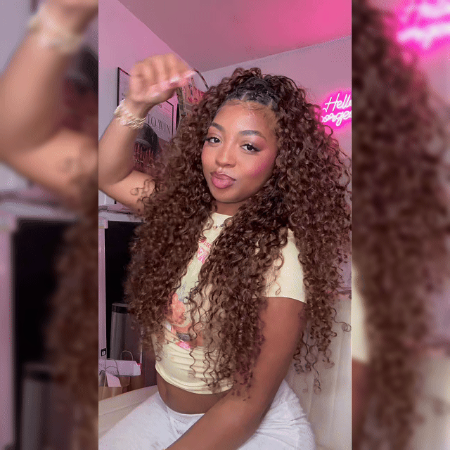 RhisoHair #4 Chocolate Brown Burmese Curly Feather Crochet Hair 100% Human Hair Machine Made Extensions