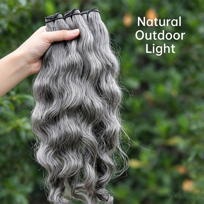 Salt & Pepper Indian Wavy Natural Gray Human Hair Bundles 100% Brazilian Virgin Remy Hair Extensions