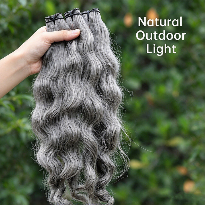Salt & Pepper Indian Wavy Natural Gray Human Hair Bundles 100% Brazilian Virgin Remy Hair Extensions
