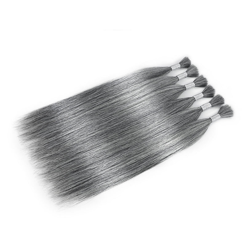 RHISO New In Salt & Pepper Gray Straight Bulk Human Hair for Boho Braids 100% Human Hair