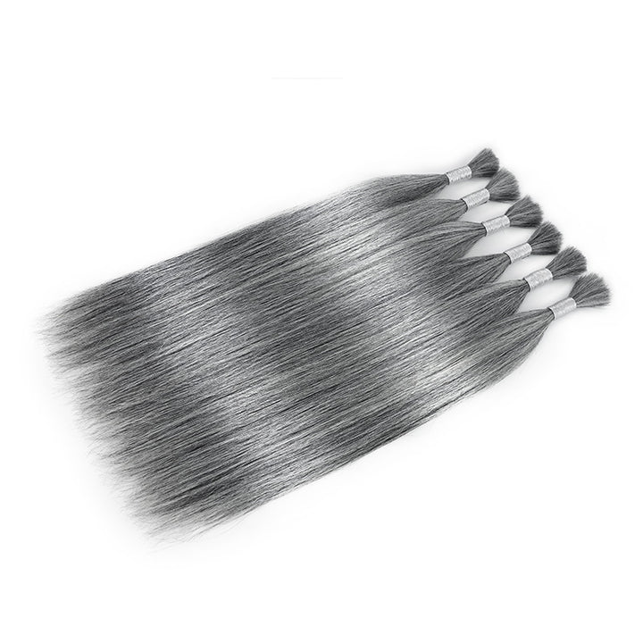 RHISO New In Salt & Pepper Gray Straight Bulk Human Hair for Boho Braids 100% Human Hair