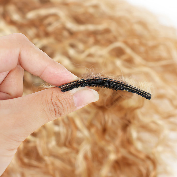 P27/613 Honey Blonde Highlight Super Wave Seamless Clip In Human Hair Extensions For Black Women