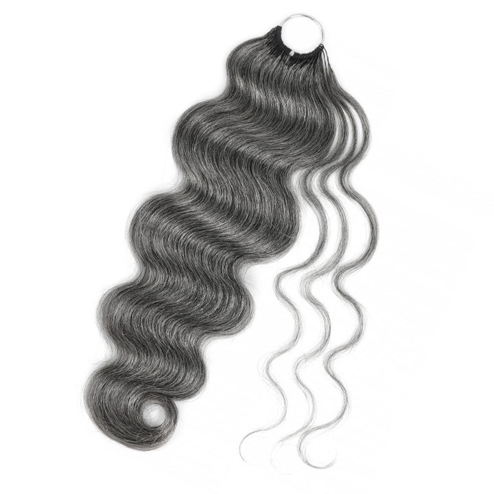 Deep Salt & Pepper Body Wave Crochet Hair Miracle Konts Feather 100% Human Hair Extension for Boho Braids-RHISO