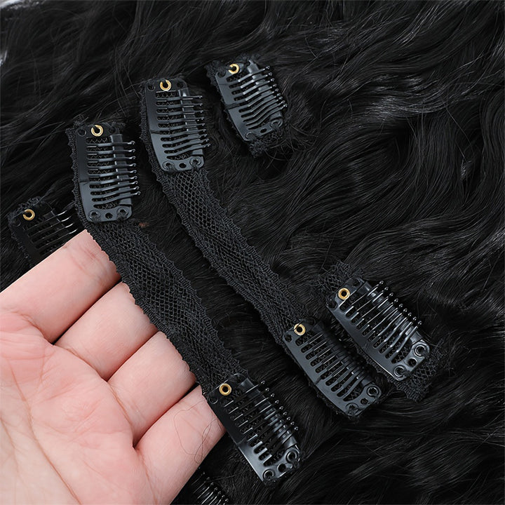 Jerry Curly Seamless Clip In Human Hair Extensions For Black Women 8 Pcs/pack Natural Volume & Looking