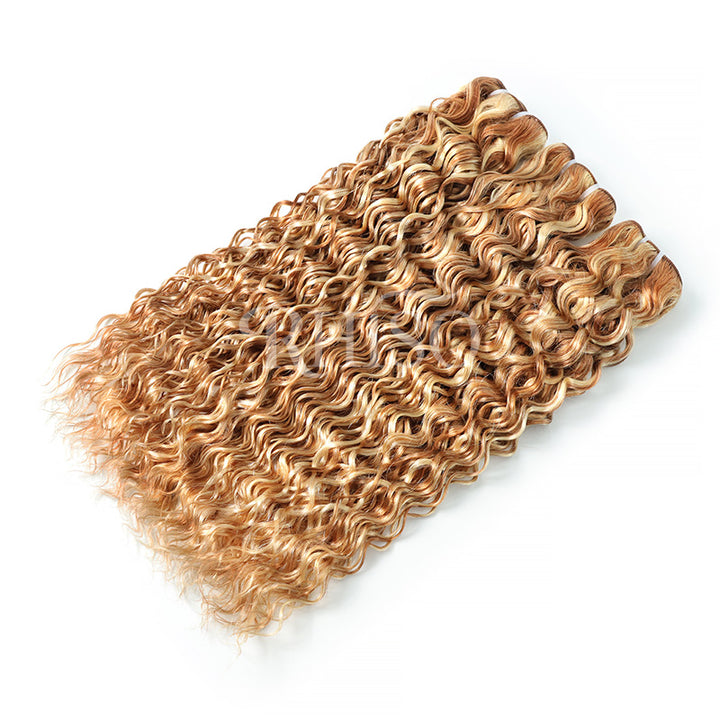 Mix Blonde P27/613  Highlight Water Wave Human Hair Bundles Double Weft Weave 100% Brazilian Virgin Remy Hair Extensions