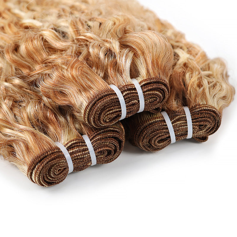 P27/613 Honey Blonde Highlight Super Wave Human Hair Bundles Double Weft Virgin Remy Hair Extensions-RhisoHair