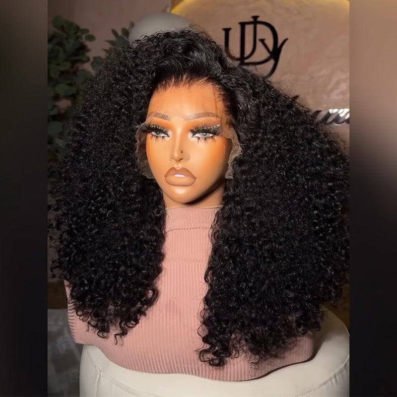 Natural Black Kinky Curly Human Hair Wig 6x6/13x6 Transparent Lace Frontal Wig 300% Density