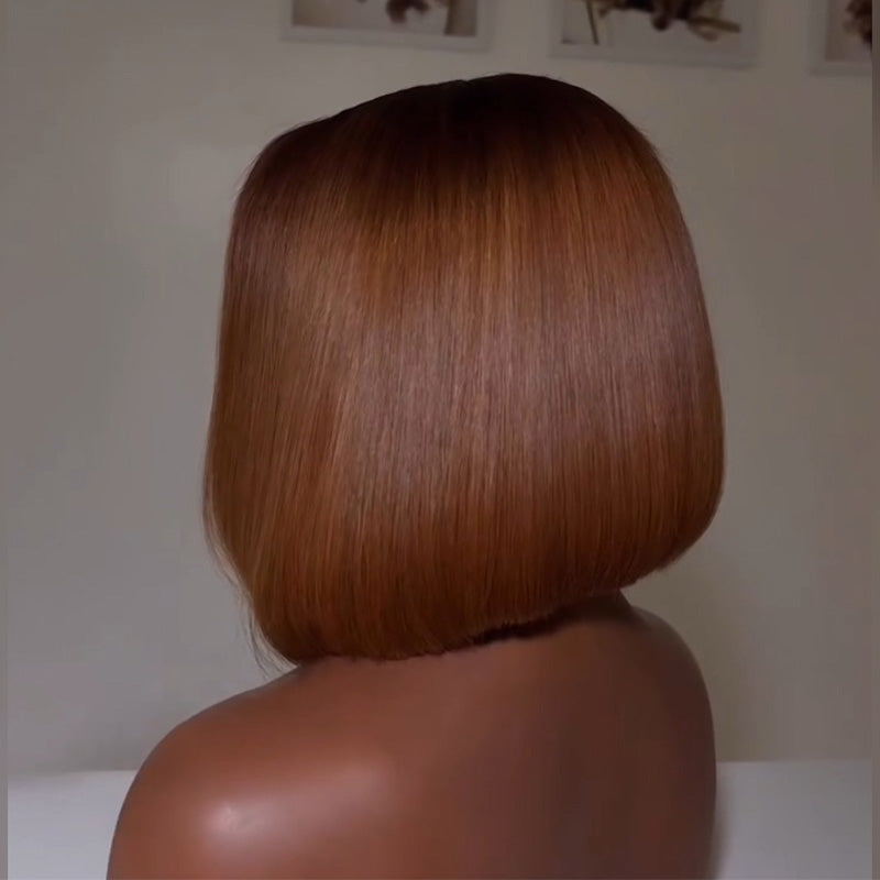 Dark Root T4/30 Ombre Caramel Brown Straight Human Hair Bob Wig 5x5/13x4 Glueless Lace Frontal Wig 200 Density
