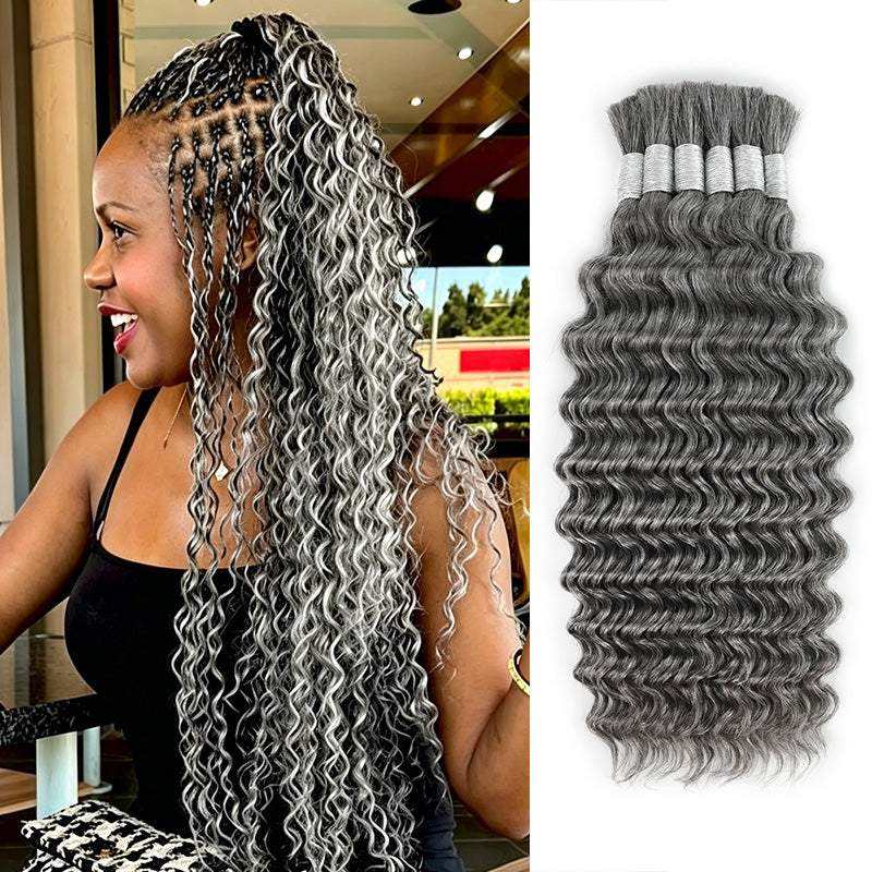New In Gray Salt & Pepper Color Deep Wave Bulk Human Hair for Boho Braids-RhisoHair