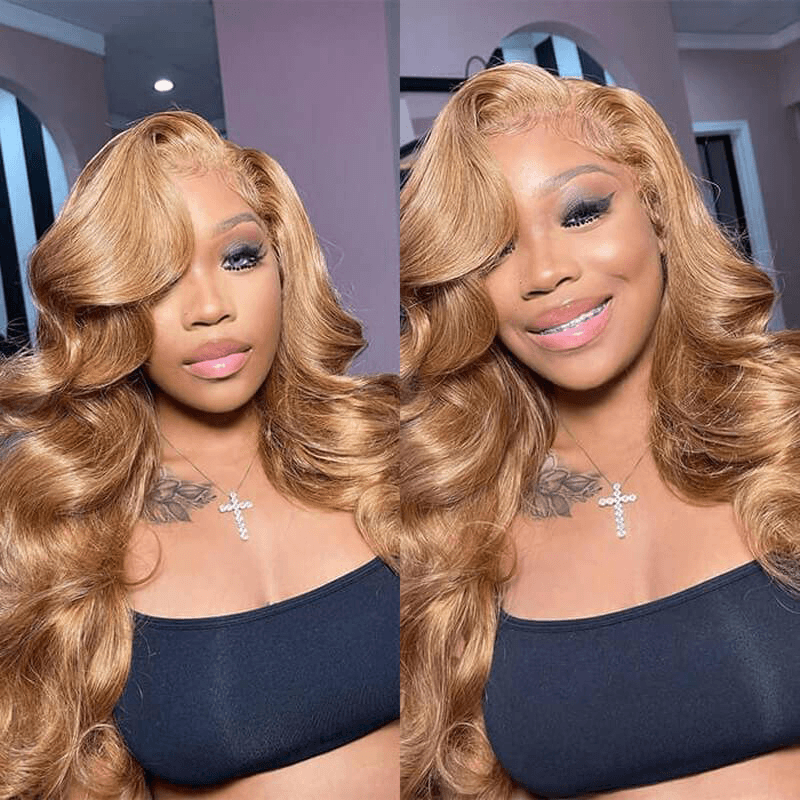 RhisoHair #27 Honey Blonde Body Wave Crochet Hair Machine Made Feather Human Hair Extension