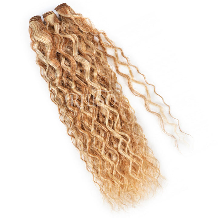 P27/613 Honey Blonde Highlight Super Wave Human Hair Bundles Double Weft Virgin Remy Hair Extensions-RhisoHair