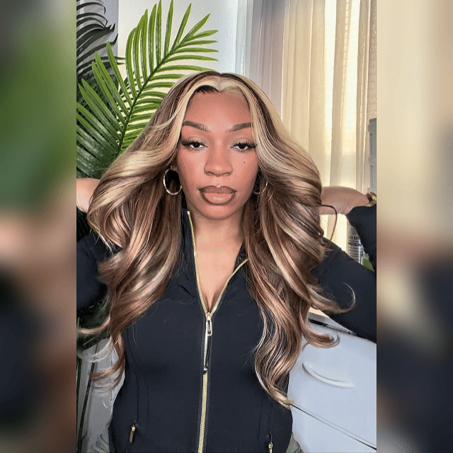 RhisoHair Mix Brown P4/27/613 Highlight Body Wave 3 Bundles with 5x5 Lace Closure Virgin Human Hair Bundles Double Weft Honey Blonde Weave for Women