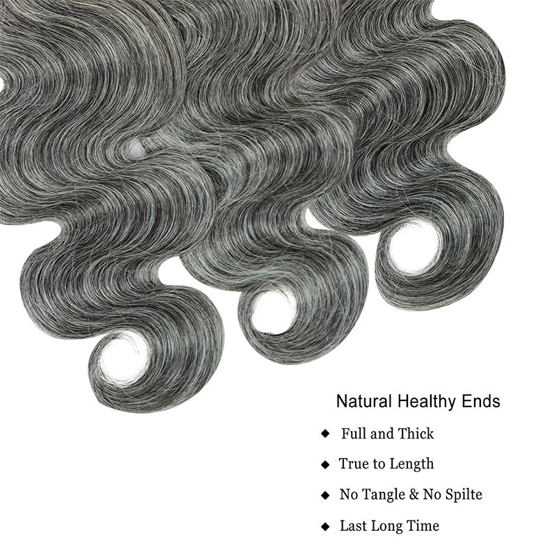 New In Dark Salt & Pepper Body Wave Human Hair Bundles 100% Brazilian Virgin Remy Hair Extensions
