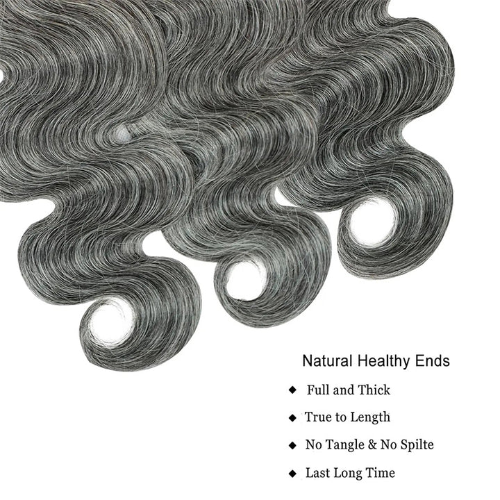 New In Dark Salt & Pepper Body Wave Human Hair Bundles 100% Brazilian Virgin Remy Hair Extensions