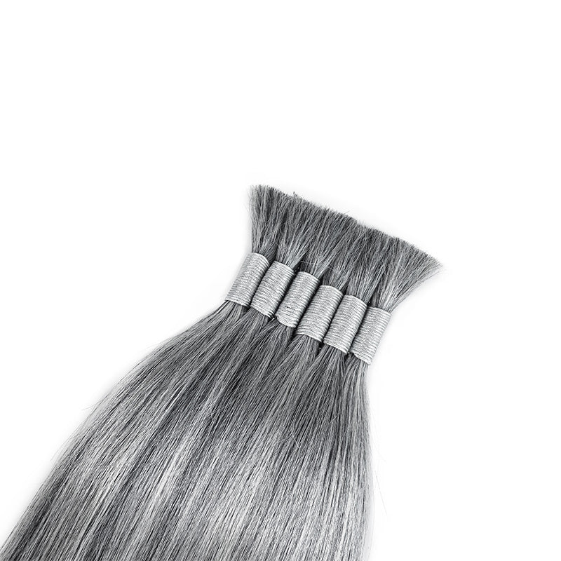 RHISO New In Salt & Pepper Gray Straight Bulk Human Hair for Boho Braids 100% Human Hair