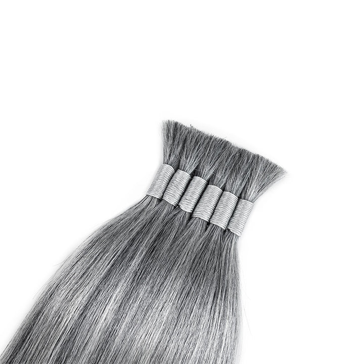 RHISO New In Salt & Pepper Gray Straight Bulk Human Hair for Boho Braids 100% Human Hair