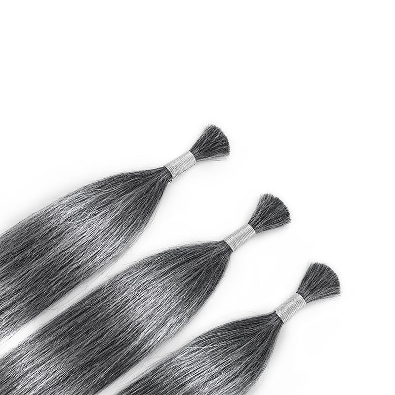 RHISO New In Deep Salt & Pepper Gray Straight Bulk Human Hair for Boho Braids 100% Human Hair