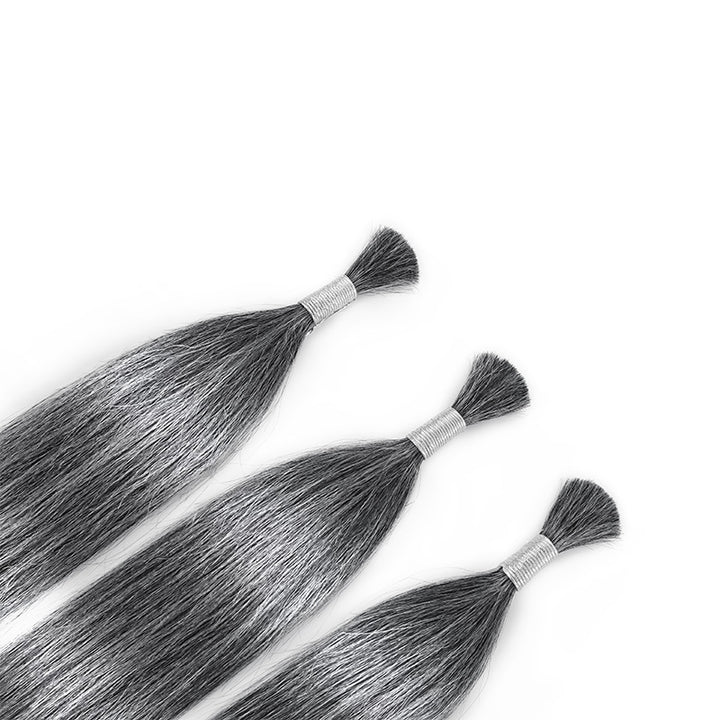 RHISO New In Deep Salt & Pepper Gray Straight Bulk Human Hair for Boho Braids 100% Human Hair