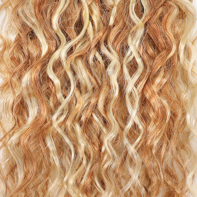 P27/613 Honey Blonde Highlight Super Wave Seamless Clip In Human Hair Extensions For Black Women