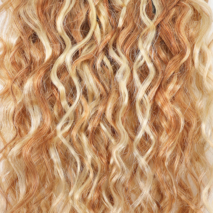 P27/613 Honey Blonde Highlight Super Wave Seamless Clip In Human Hair Extensions For Black Women