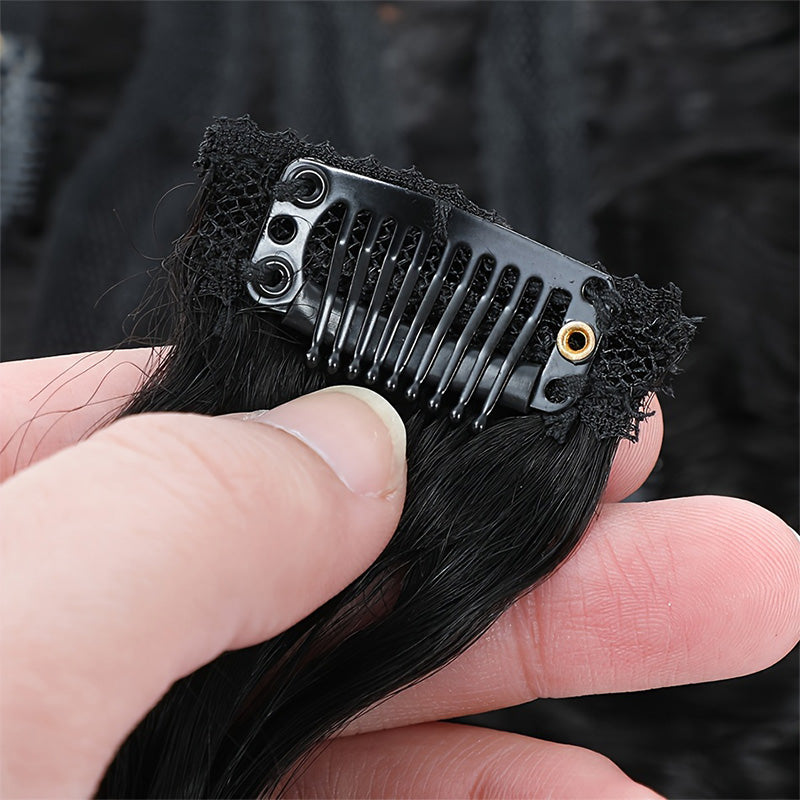 Water Wave Seamless Clip In Human Hair Extensions For Black Women 8 Pcs/pack Natural Volume & Looking