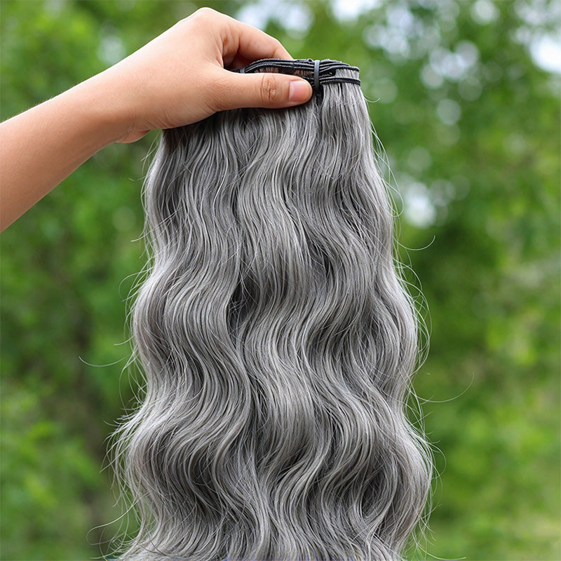 Salt & Pepper Indian Wavy Natural Gray Human Hair Bundles 100% Brazilian Virgin Remy Hair Extensions