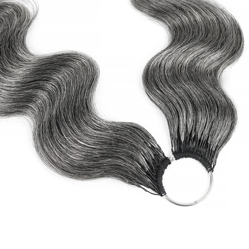 Deep Salt & Pepper Body Wave Crochet Hair Miracle Konts Feather 100% Human Hair Extension for Boho Braids-RHISO