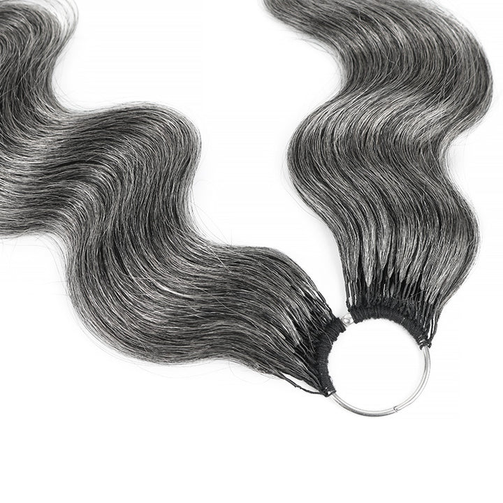 Deep Salt & Pepper Body Wave Crochet Hair Miracle Konts Feather 100% Human Hair Extension for Boho Braids-RHISO