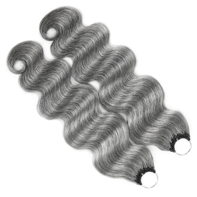 Standard Salt & Pepper Body Wave Crochet Hair Miracle Konts Feather 100% Human Hair Extension for Boho Braids-RHISO