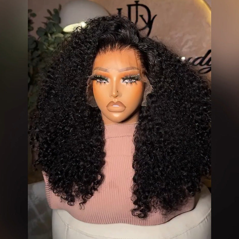 Natural Black Kinky Curly Human Hair Wig 6x6/13x6 Transparent Lace Frontal Wig 300% Density