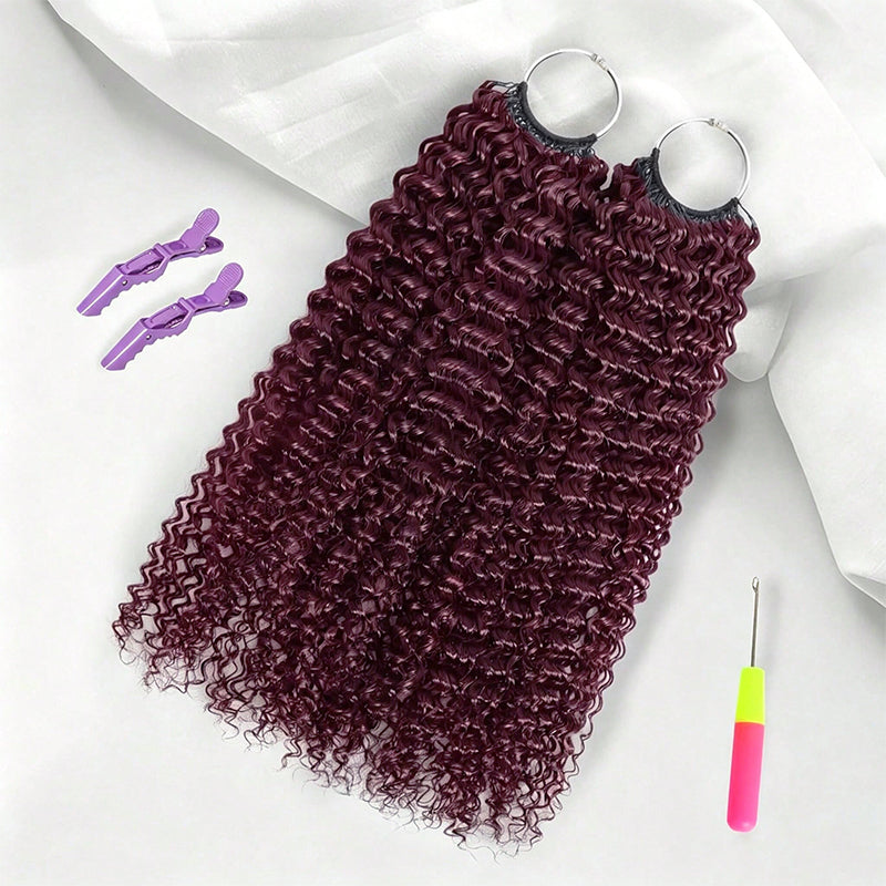 99J Burgundy Burmese Curly Crochet Human Hair for Boho Braids Invisible Miracle Knots Style