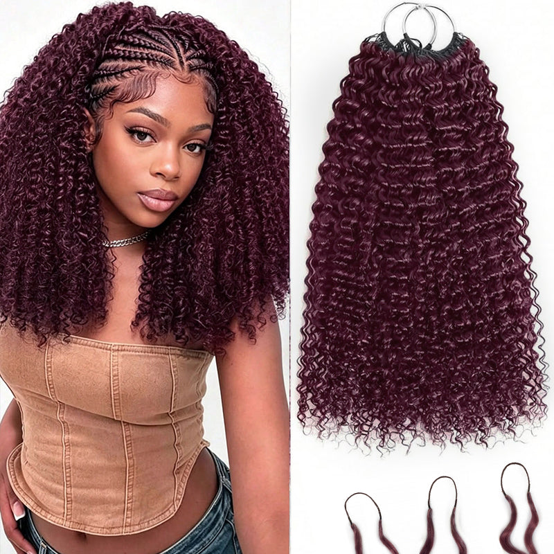 99J Burgundy Burmese Curly Crochet Human Hair for Boho Braids Invisible Miracle Knots Style