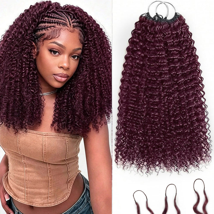 99J Burgundy Burmese Curly Crochet Human Hair for Boho Braids Invisible Miracle Knots Style