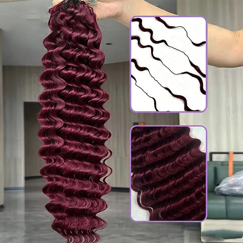 99J Burgundy Burmese Curly Crochet Human Hair for Boho Braids Invisible Miracle Knots Style