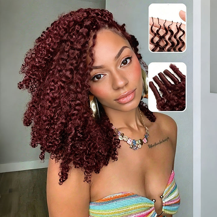 99J Burgundy Burmese Curly Crochet Human Hair for Boho Braids Invisible Miracle Knots Style