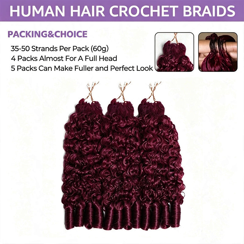 99J Burgundy Burmese Curly Crochet Human Hair for Boho Braids Invisible Miracle Knots Style
