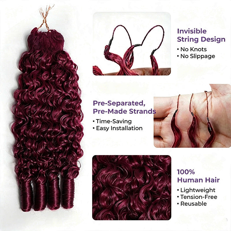 99J Burgundy Burmese Curly Crochet Human Hair for Boho Braids Invisible Miracle Knots Style