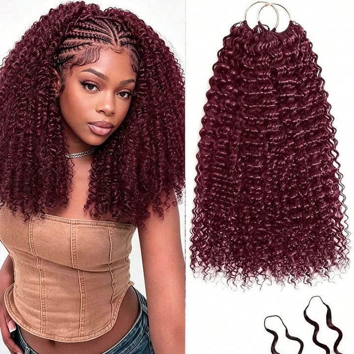 99J Burgundy Burmese Curly Crochet Human Hair for Boho Braids Invisible Miracle Knots Style