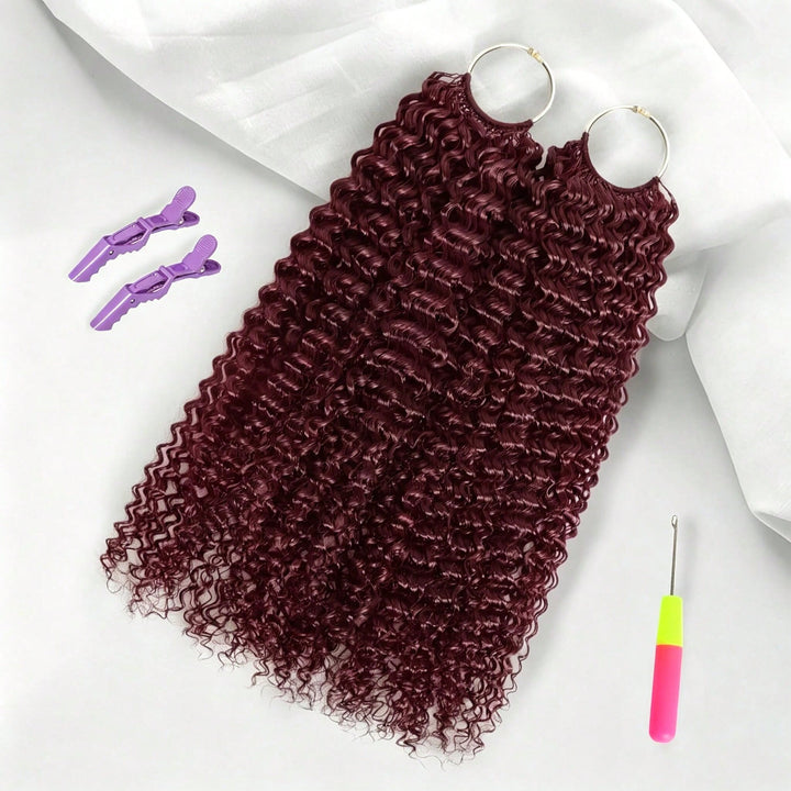99J Burgundy Burmese Curly Crochet Human Hair for Boho Braids Invisible Miracle Knots Style