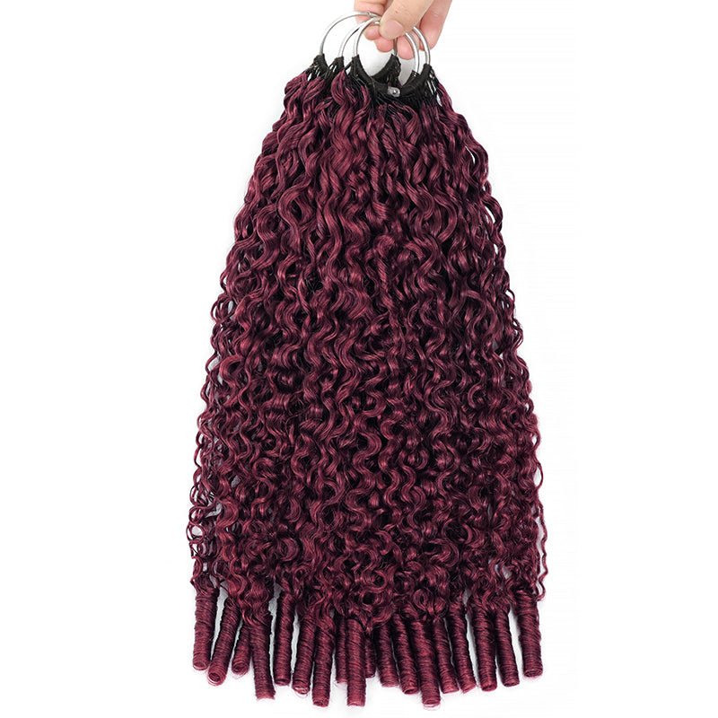 99J Burgundy Burmese Curly Crochet Human Hair for Boho Braids Invisible Miracle Knots Style