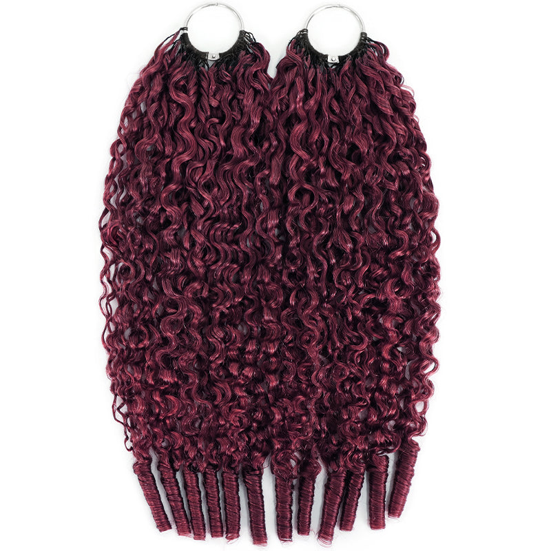 99J Burgundy Burmese Curly Crochet Human Hair for Boho Braids Invisible Miracle Knots Style