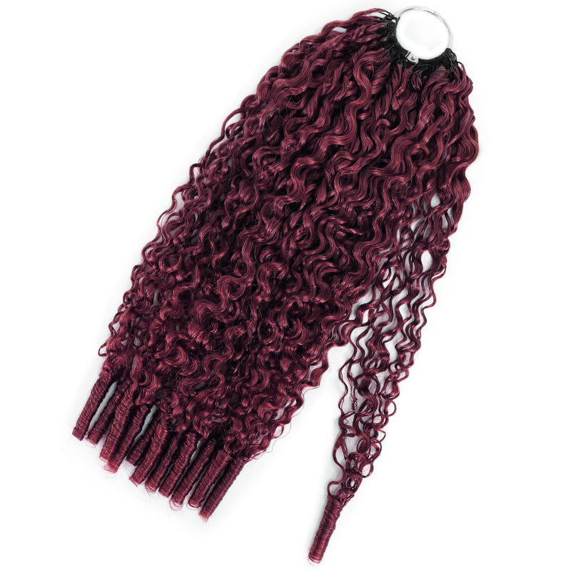 99J Burgundy Burmese Curly Crochet Human Hair for Boho Braids Invisible Miracle Knots Style