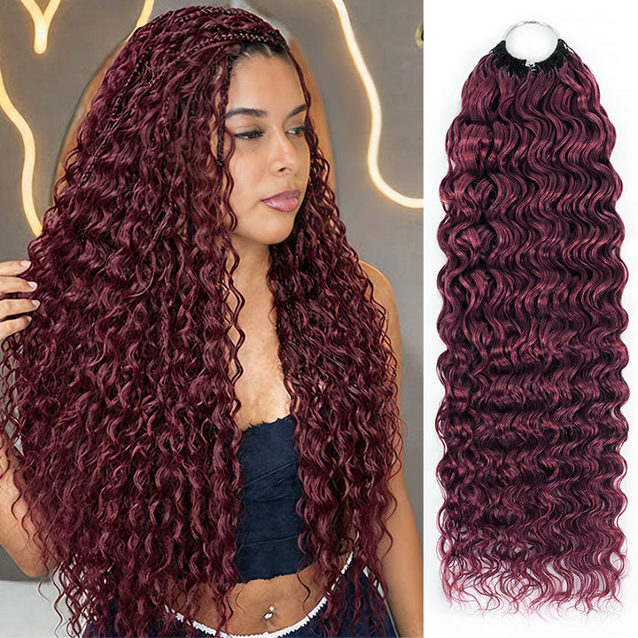 99J Burgundy Burmese Curly Crochet Human Hair for Boho Braids Invisible Miracle Knots Style