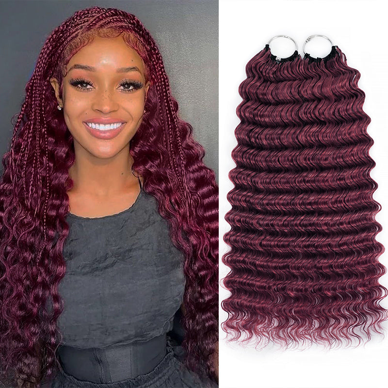 99J Burgundy Burmese Curly Crochet Human Hair for Boho Braids Invisible Miracle Knots Style