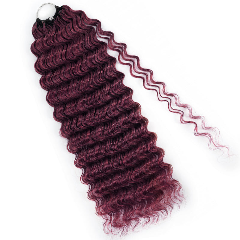 99J Burgundy Burmese Curly Crochet Human Hair for Boho Braids Invisible Miracle Knots Style