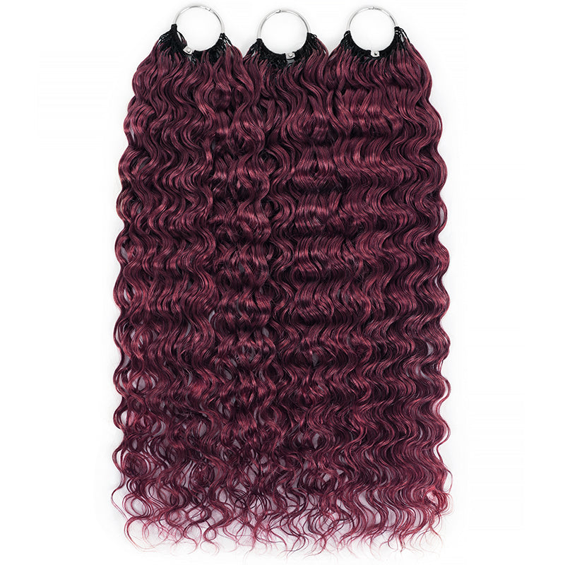 99J Burgundy Burmese Curly Crochet Human Hair for Boho Braids Invisible Miracle Knots Style