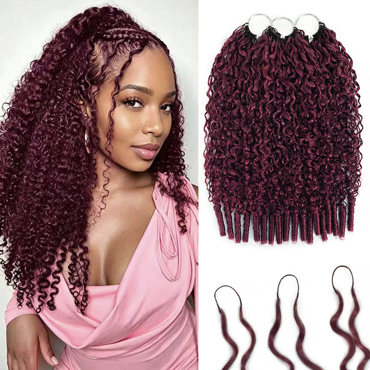 99J Burgundy Burmese Curly Crochet Human Hair for Boho Braids Invisible Miracle Knots Style
