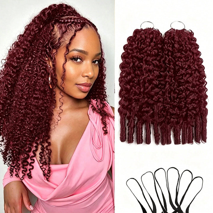 99J Burgundy Burmese Curly Crochet Human Hair for Boho Braids Invisible Miracle Knots Style