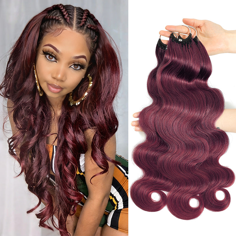 99J Burgundy Body Wave Crochet Human Hair for Boho Braids Invisible Miracle Knots Style
