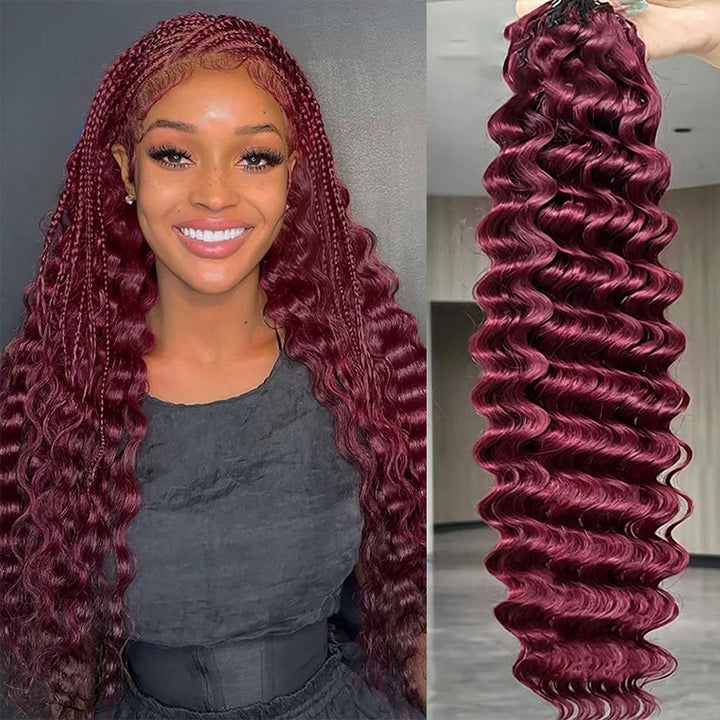 99J Burgundy Burmese Curly Crochet Human Hair for Boho Braids Invisible Miracle Knots Style